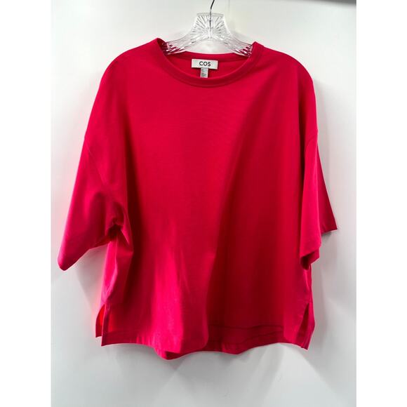 COS Womens Hot Pink Solid Cotton Knit Crew Neck Short Sleeve T-Shirt Size Small - Picture 1 of 8
